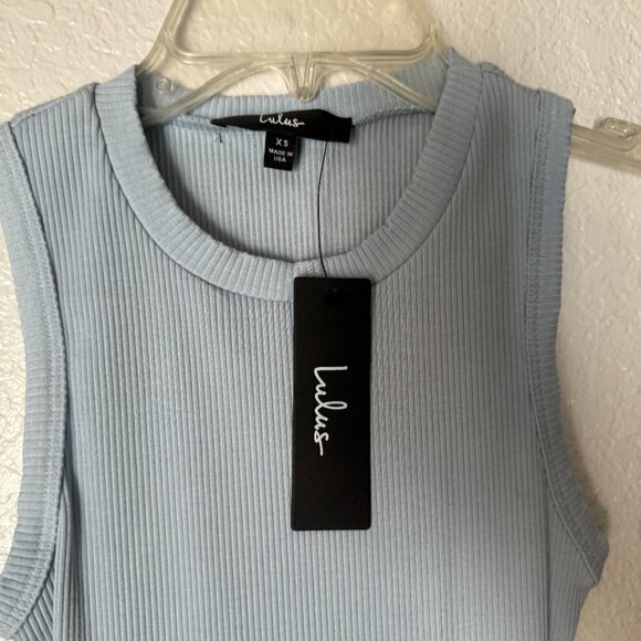 🦋 NEW LULUS Not Looking Back Light Blue Ribbed Backless Bodycon Mini Dress XS - Picture 3 of 5